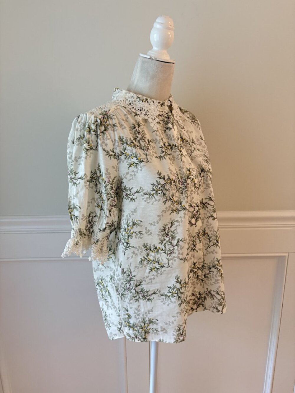 ME+EM Botanical Print Lace Accent Blouse Top UK12 US 8 - Picture 5 of 9